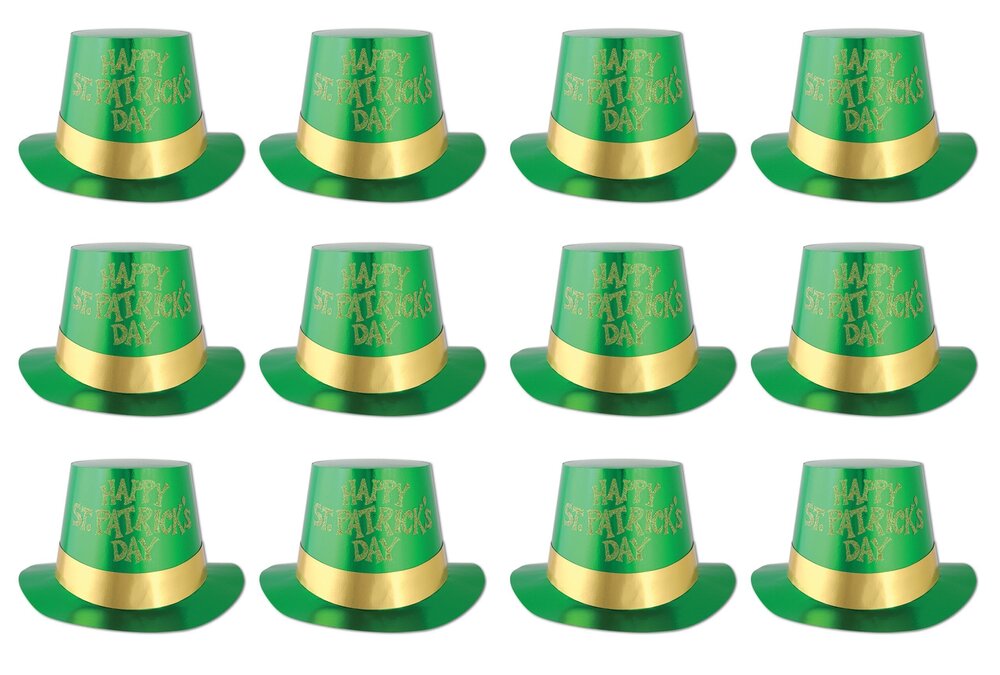 4868 12 Piece Glittered St Patrick's Day Top Hats - Leprechaun Theme Party